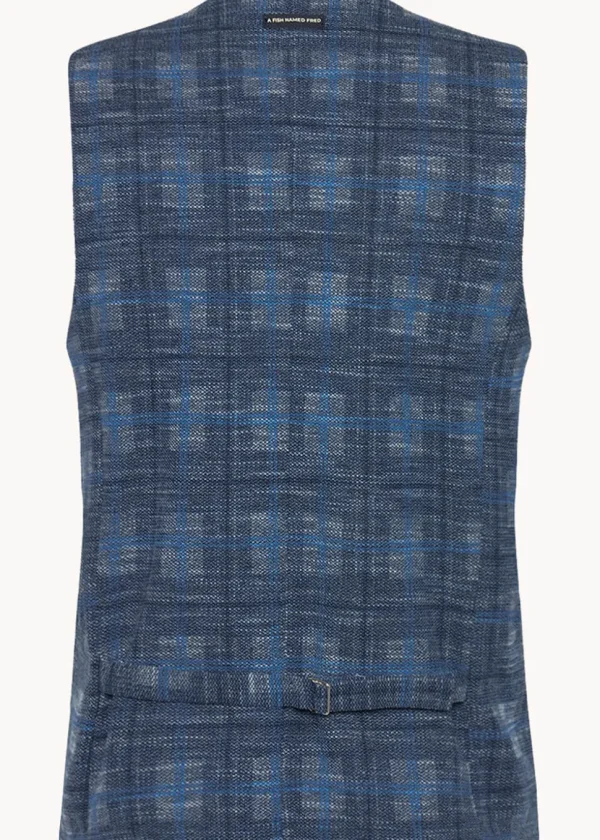 A Fish Named Fred Big Check Waistcoat Cobalt Blue
