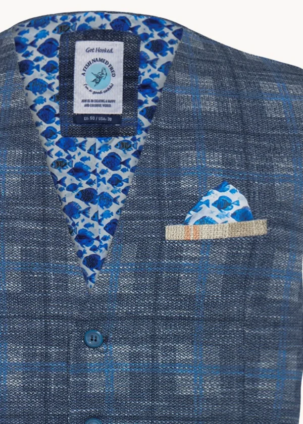 A Fish Named Fred Big Check Waistcoat Cobalt Blue