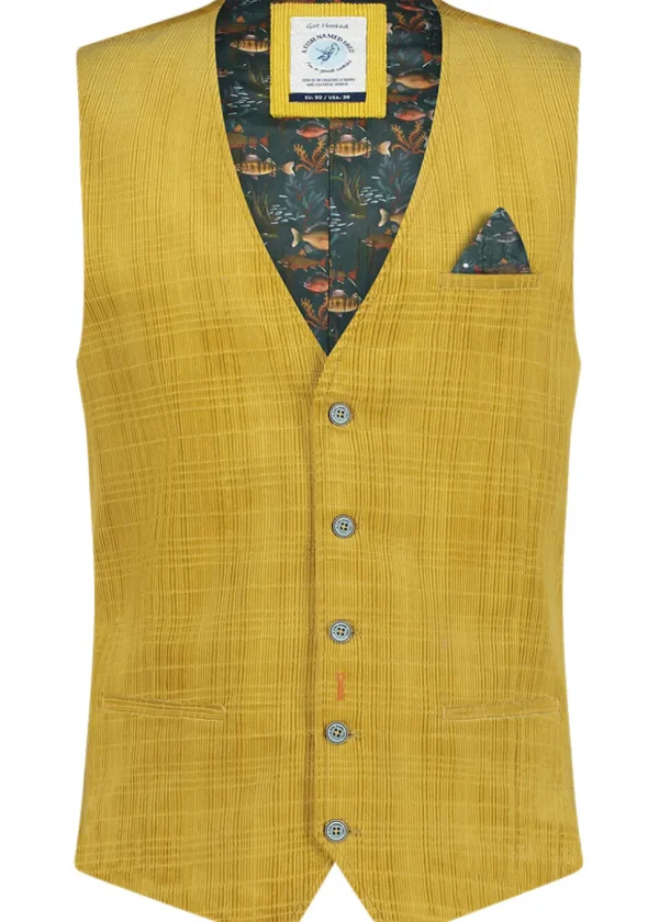 A Fish Named Fred Corduroy Waistcoat Gold