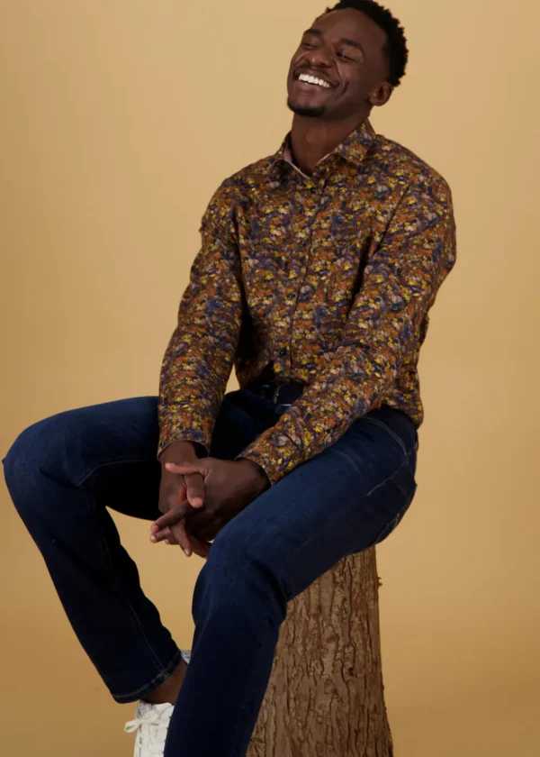 A Fish Named Fred Forest Leaves Shirt Brown
