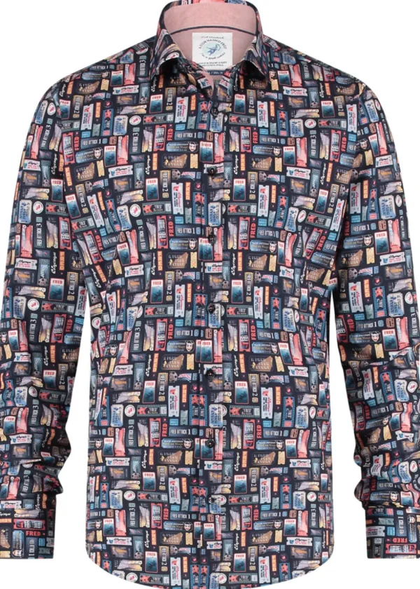 A Fish Named Fred Mens Cinema Tickets Shirt Navy
