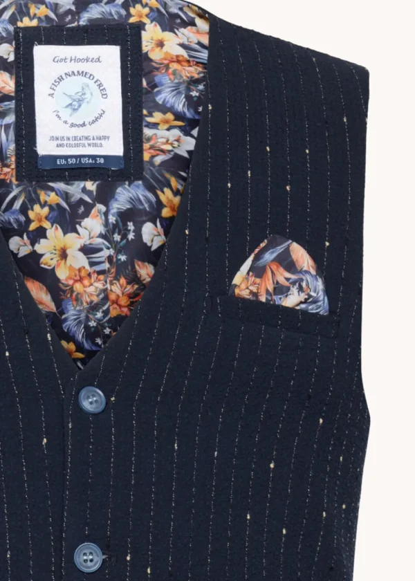 A Fish Named Fred Seersucker Waistcoat Navy