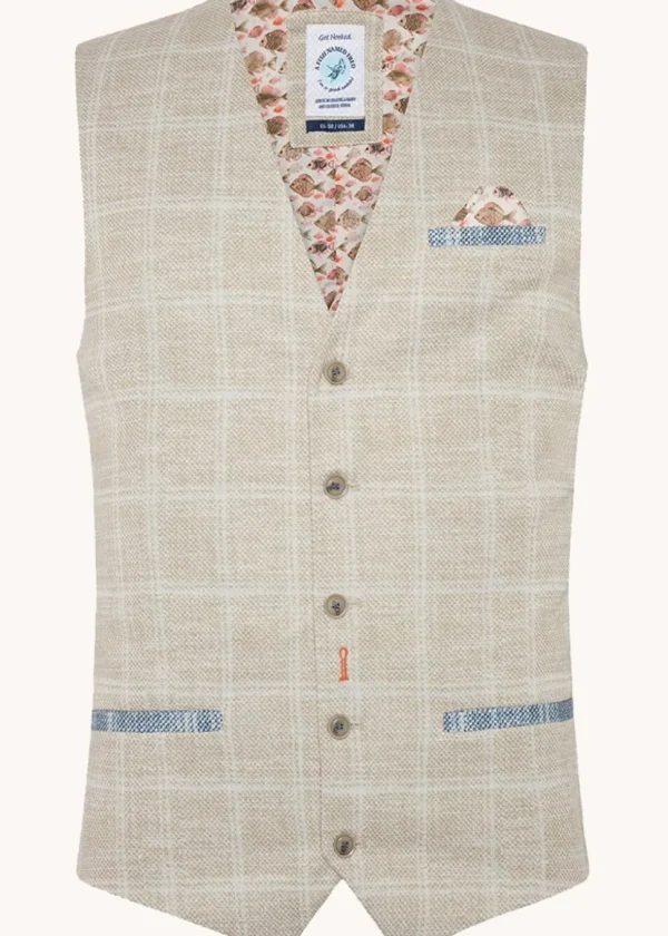 A Fish Named Fred Travel Check Waistcoat Sand