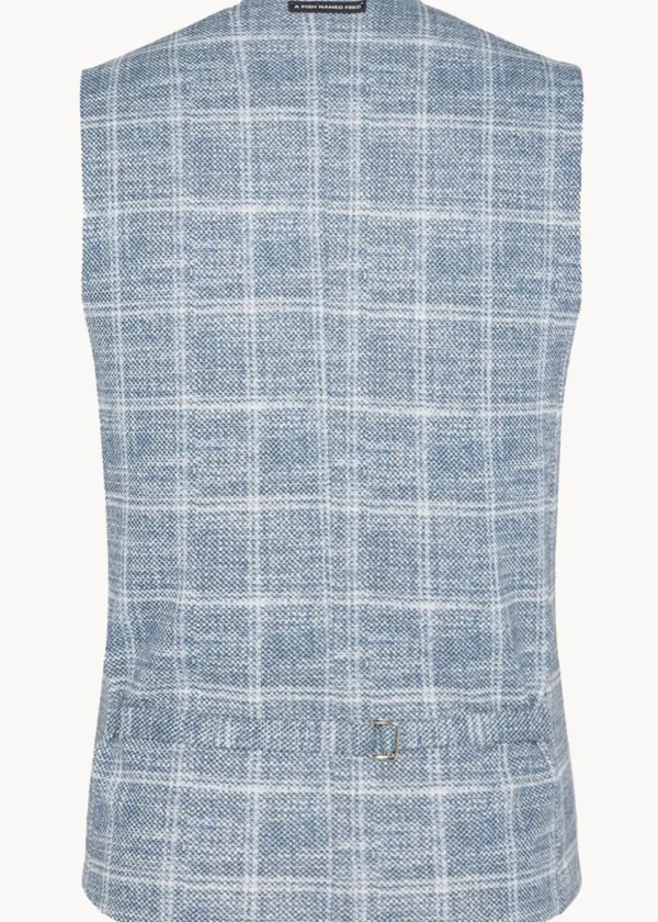 A Fish Named Fred Travel Check Waistcoat Cobalt Blue