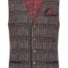 A Fish Named Fred Wool Small Check Waistcoat Brown