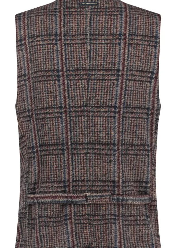 A Fish Named Fred Wool Small Check Waistcoat Brown