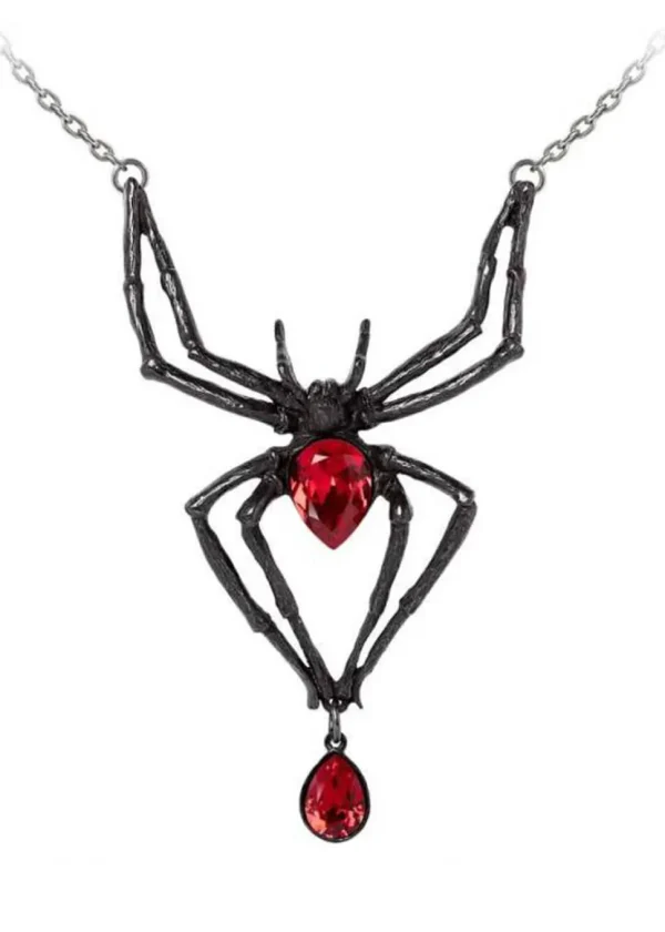 Alchemy Black Widow Spider Necklace Red