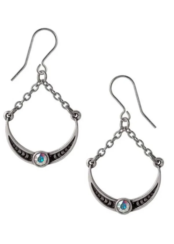 Alchemy Priestess of Ishtar Moon Earrings Silver