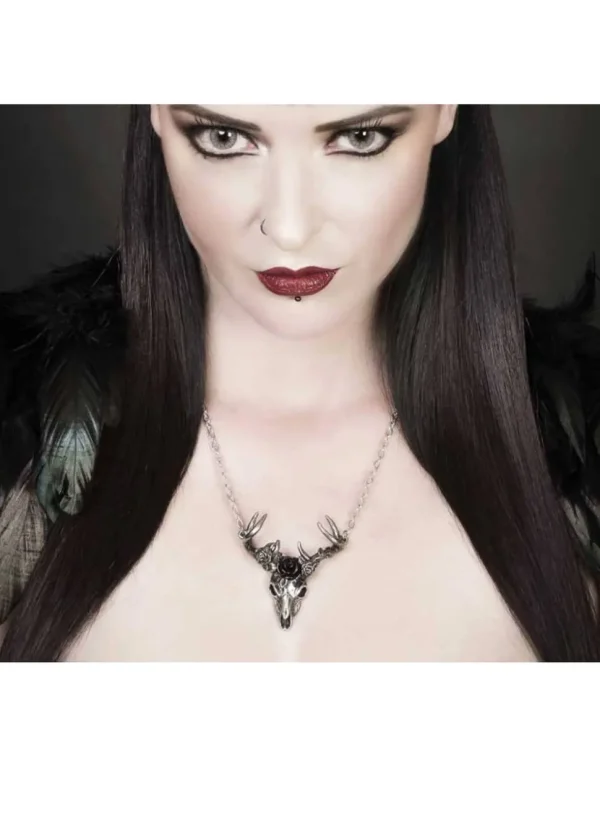 Alchemy White Hart Black Rose Stag Necklace