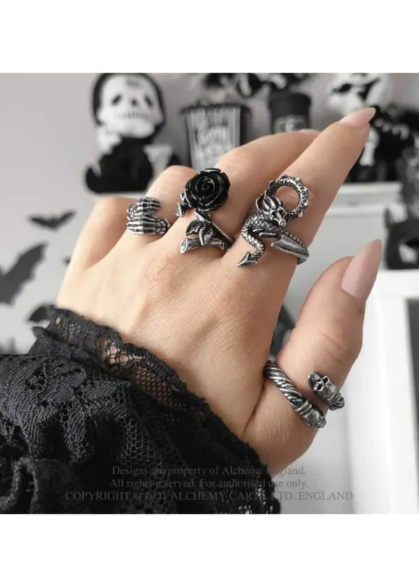 Alchemy Wild Black Rose Ring Silver
