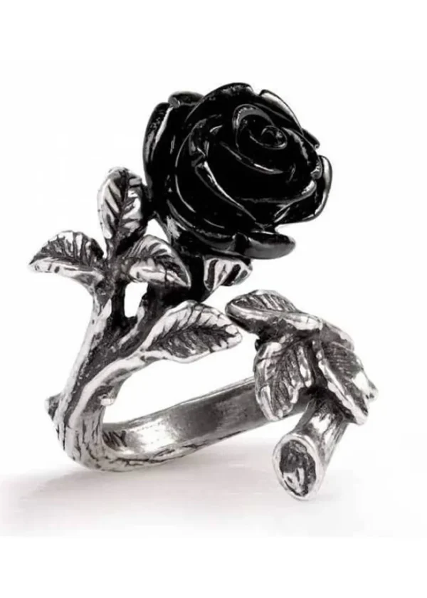 Alchemy Wild Black Rose Ring Silver