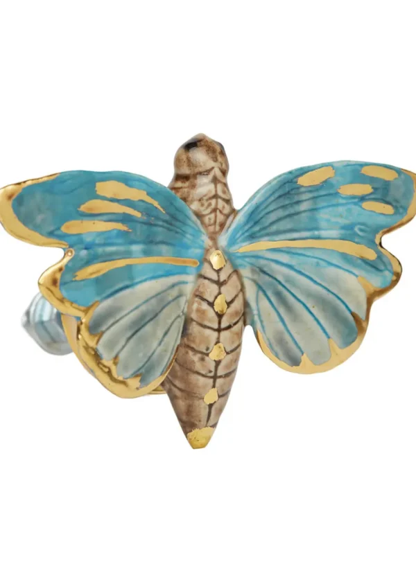 And Mary Butterfly Doorknob Blue Gold