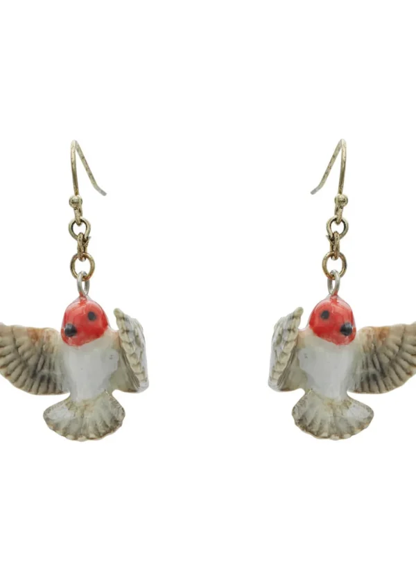 And Mary Flying Robin Earrings Red