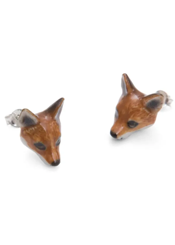And Mary Fox Head Stud Earrings Brown