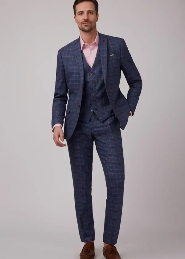 Antique Rogue Mens Buick Overcheck Trousers Navy