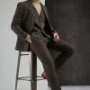 Antique Rogue Mens Doyle Herringbone Waistcoat Brown Orange