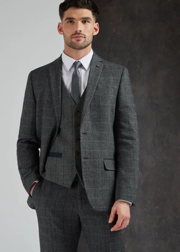 Antique Rogue Mens Emerson Herringbone Trousers Grey Blue