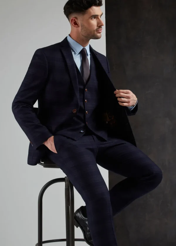 Antique Rogue Mens Ryder Check Trousers Navy