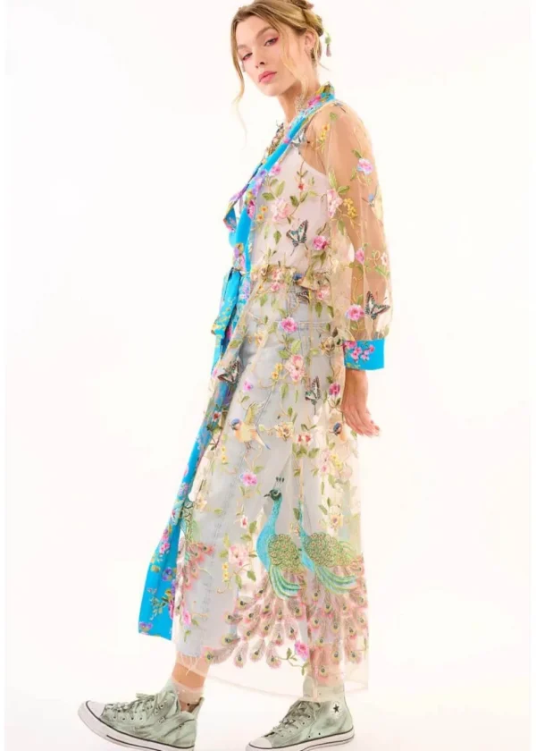 Aratta Garden of Eden Birds Butterfly Mesh Duster Peacock
