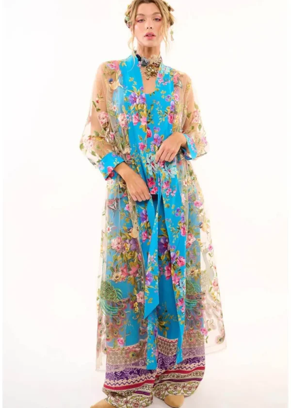 Aratta Garden of Eden Birds Butterfly Mesh Duster Peacock