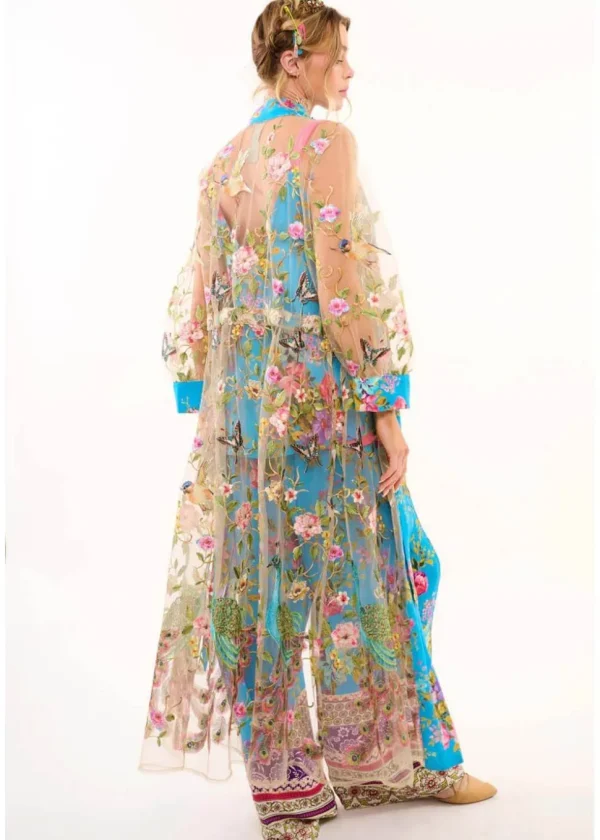 Aratta Garden of Eden Birds Butterfly Mesh Duster Peacock