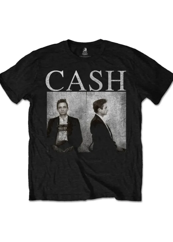 Band Shirts Johnny Cash Mug Shot T-Shirt Black