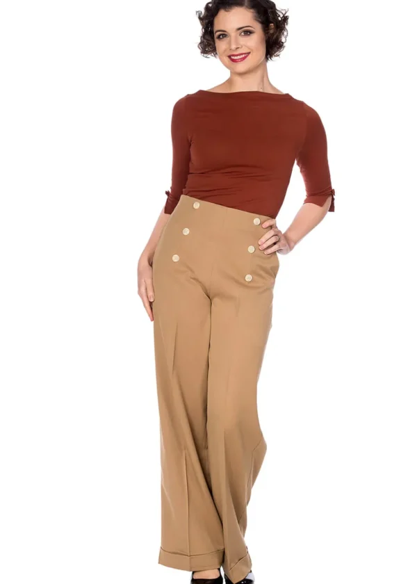 Banned Adventures Ahead 40's Trousers Tan Brown