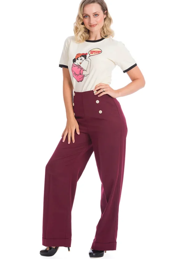 Banned Adventures Ahead 40's Trousers Burgundy