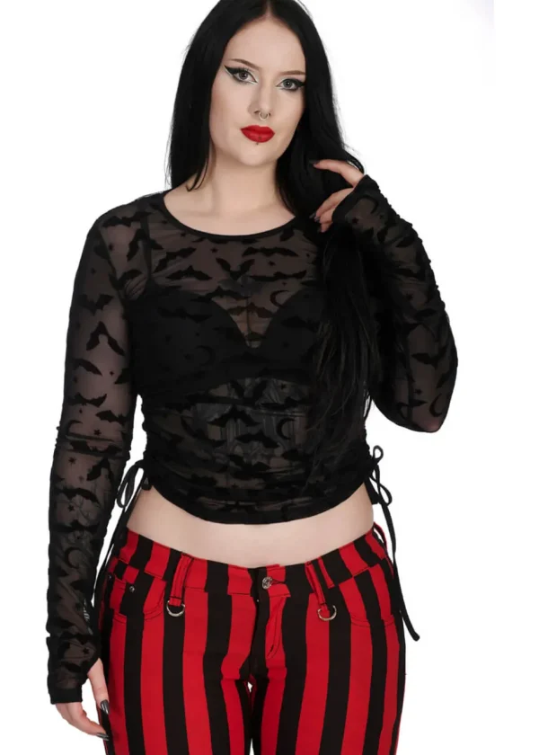 Banned Alternative Bat Lace Up Top Black
