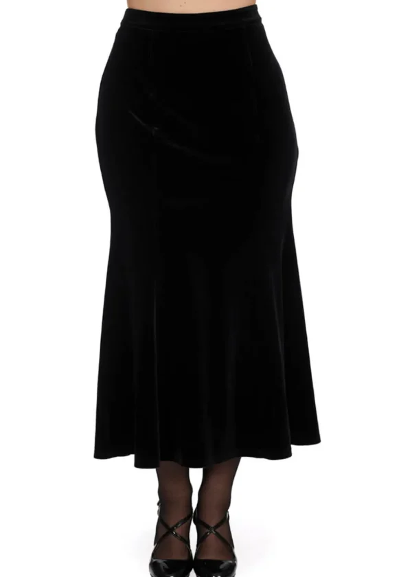Banned Alternative Betty Rock Velvet Fishtail Skirt Black