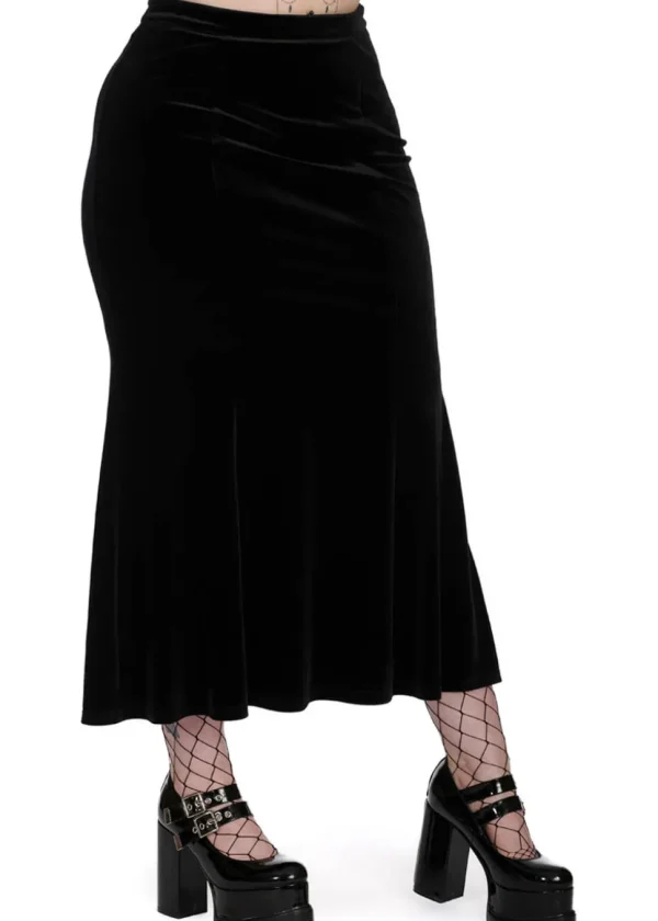 Banned Alternative Betty Rock Velvet Fishtail Skirt Black