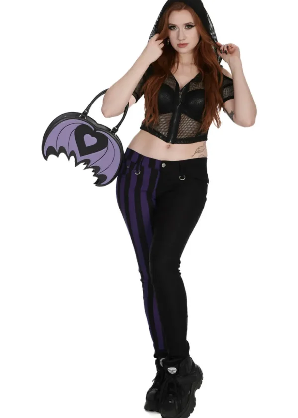 Banned Alternative Damage Striped Trousers Violet Black