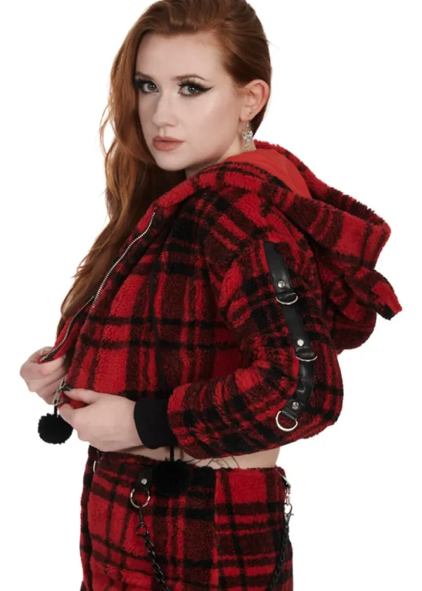 Banned Alternative Eri Tartan Hoodie Black Red