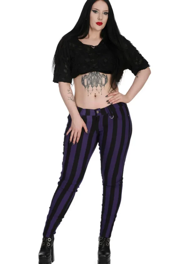 Banned Alternative Forever Striped Trousers Violet Black
