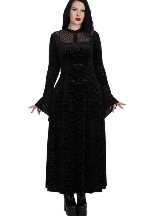 Banned Alternative Hex Gothic Bat Maxi Dress Black