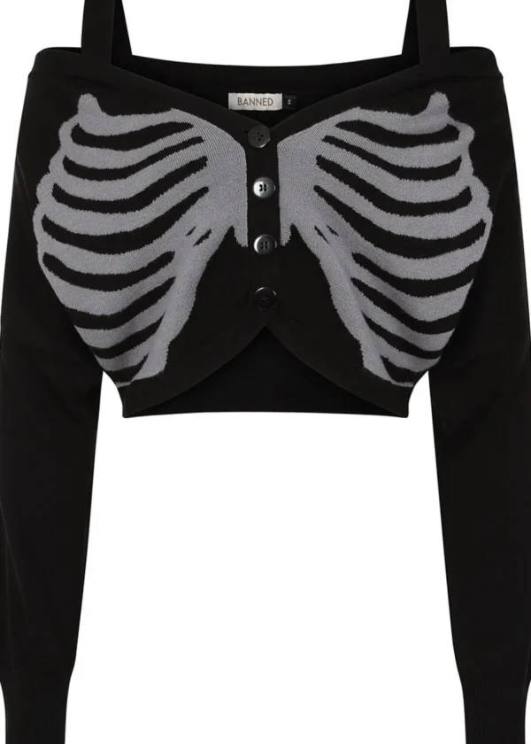 Banned Alternative Ligeia Skeleton Cardigan Black