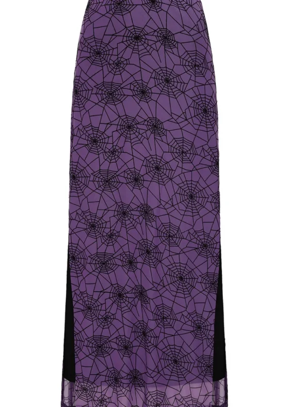 Banned Alternative Seraphina Spiderweb Mesh Maxi Skirt Purple