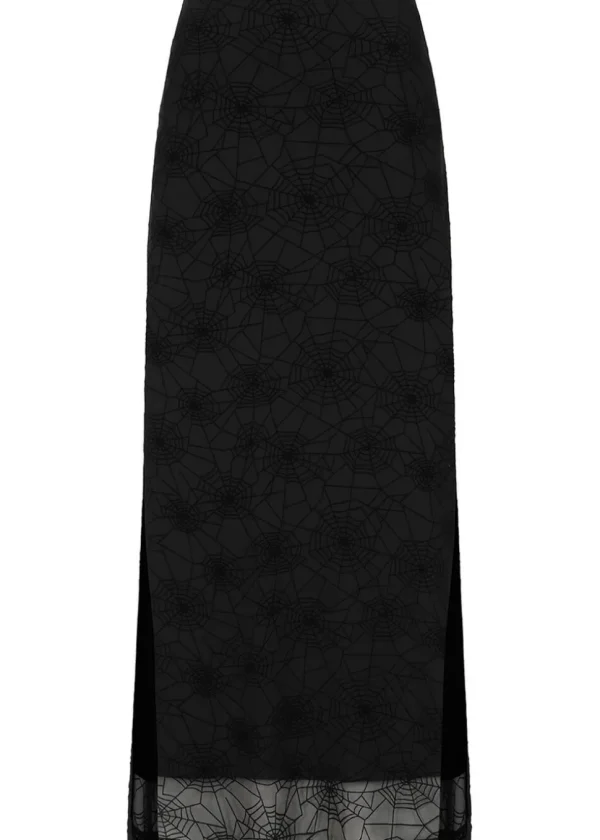 Banned Alternative Seraphina Spiderweb Mesh Maxi Skirt Black