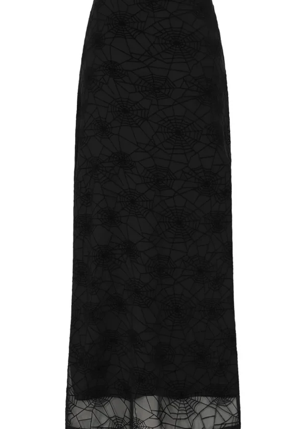 Banned Alternative Seraphina Spiderweb Mesh Maxi Skirt Black