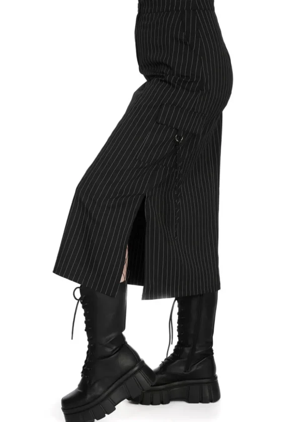 Banned Alternative Tripping Pinstripe Midi Skirt Black White
