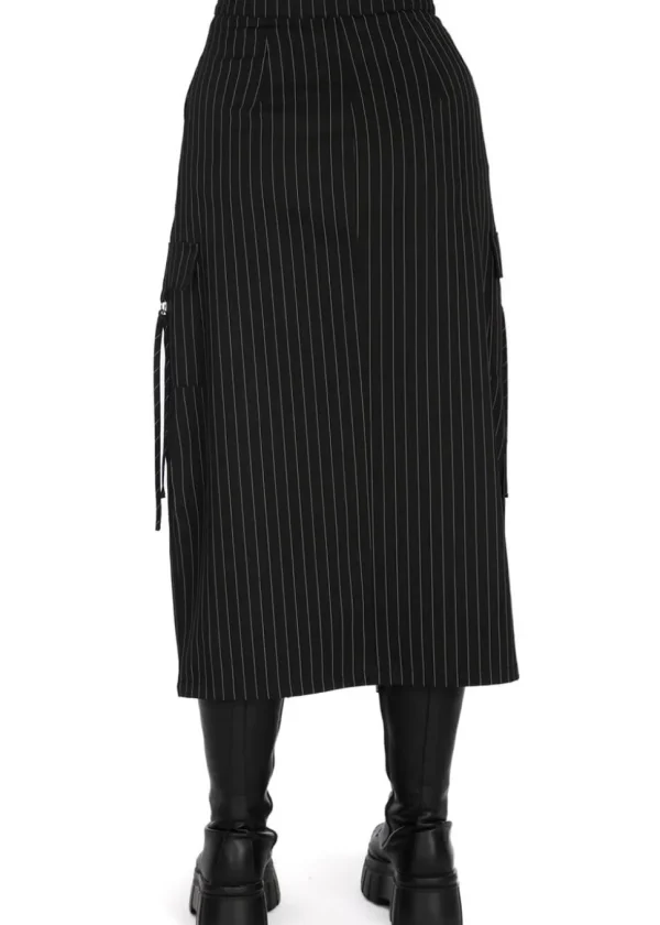 Banned Alternative Tripping Pinstripe Midi Skirt Black White