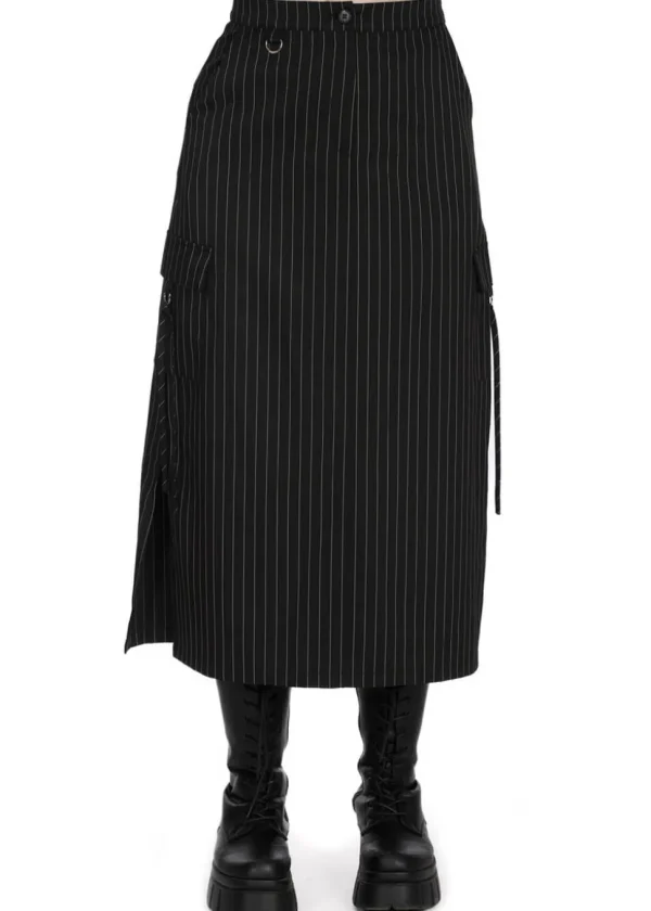 Banned Alternative Tripping Pinstripe Midi Skirt Black White