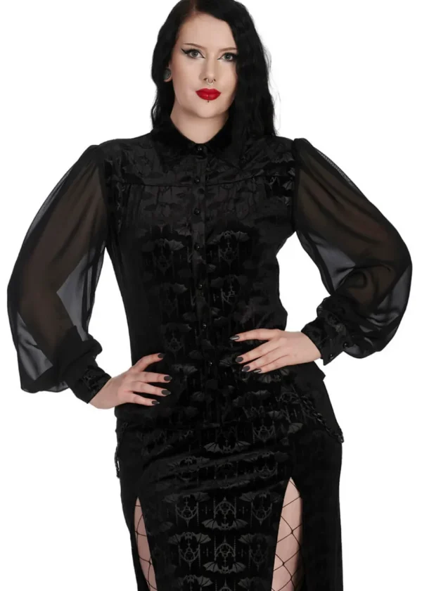 Banned Alternative Velvet Bat Blouse Black