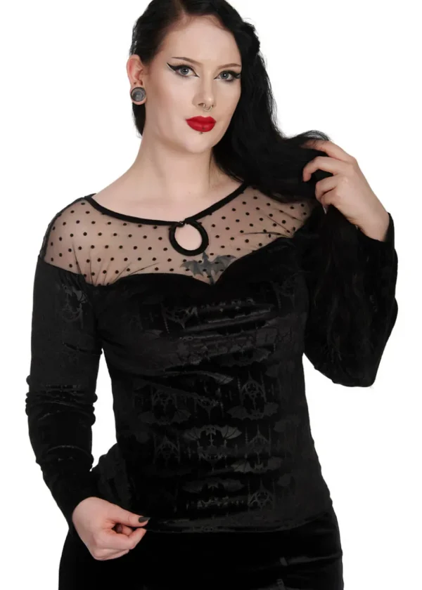 Banned Alternative Velvet Bat Top Black