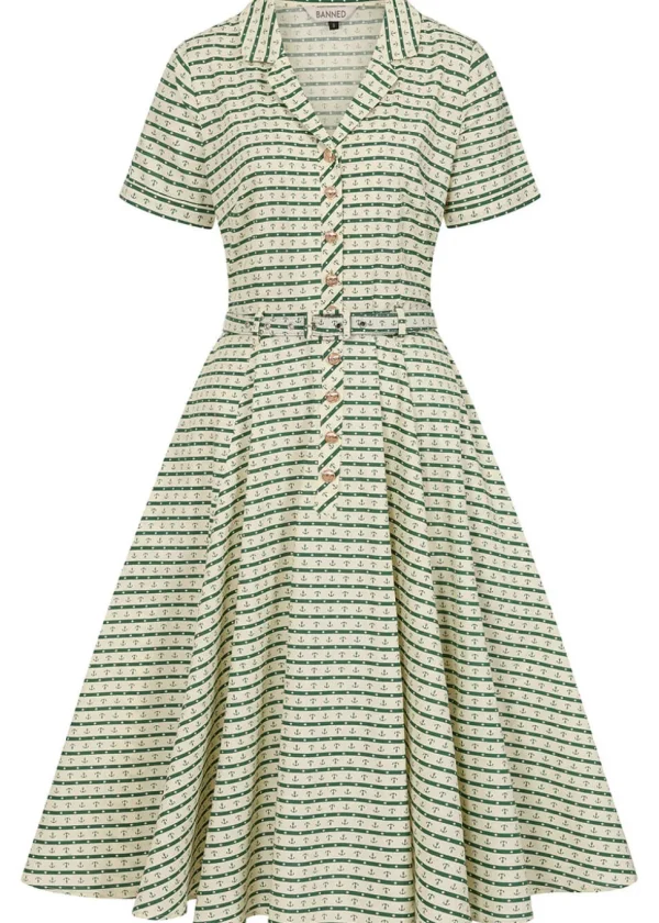 Banned Bella Anchor Ahead 50's Swing Dress Green