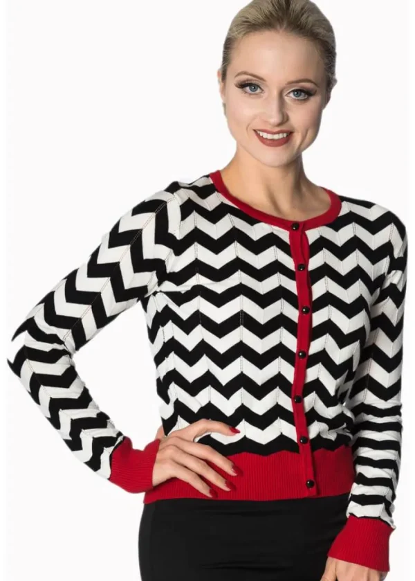 Banned Black Coffee 60's Cardigan Black White