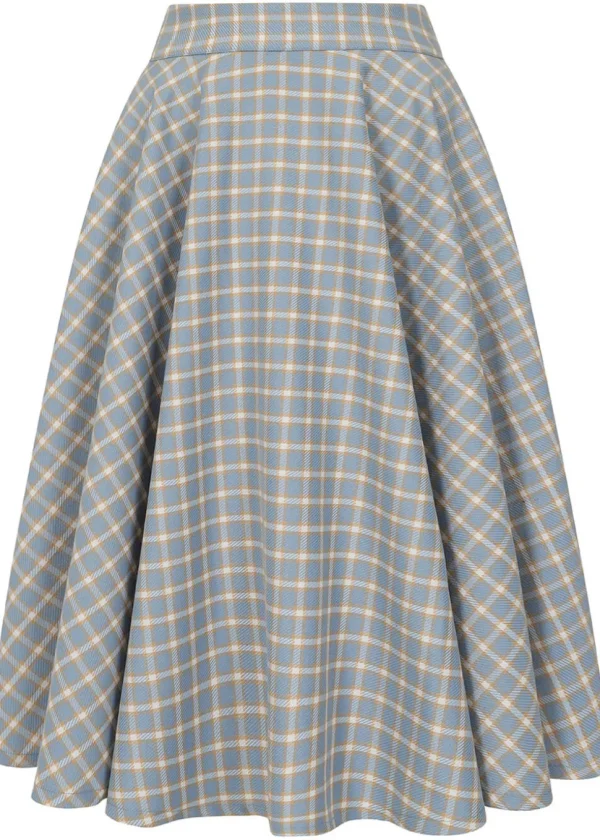 Banned Cary Blue Check 50's Swing Skirt Blue