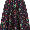 Banned Cary Cherry 50's Swing Skirt Navy