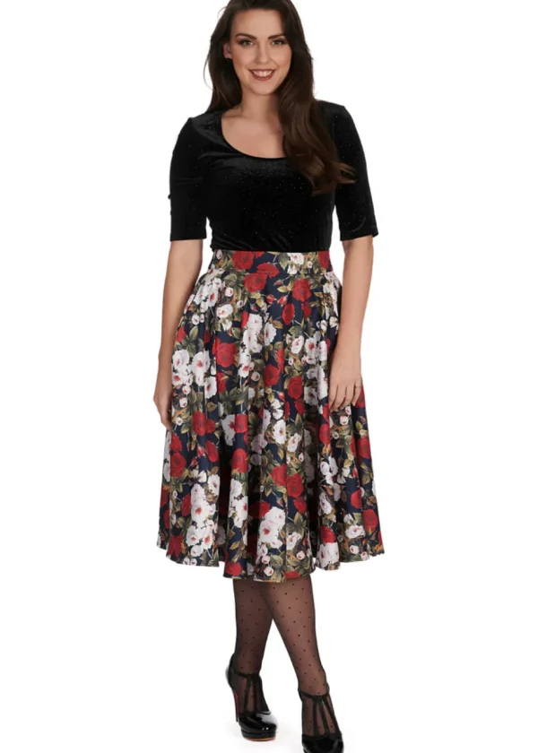 Banned Dark Rose 50's Swing Skirt Navy