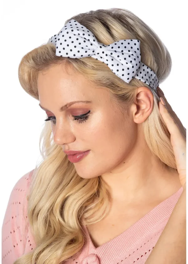 Banned Dionne Polkadot Bow 50's Headband White Black